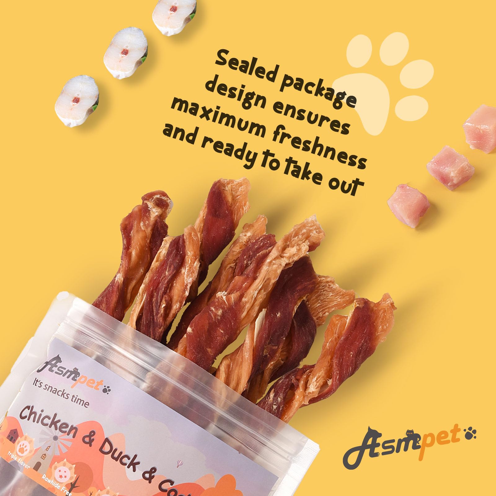 ASMPET jerky protéines élevées poulet-dindon-cod : protéines élevées pour soutenir l'énergie.