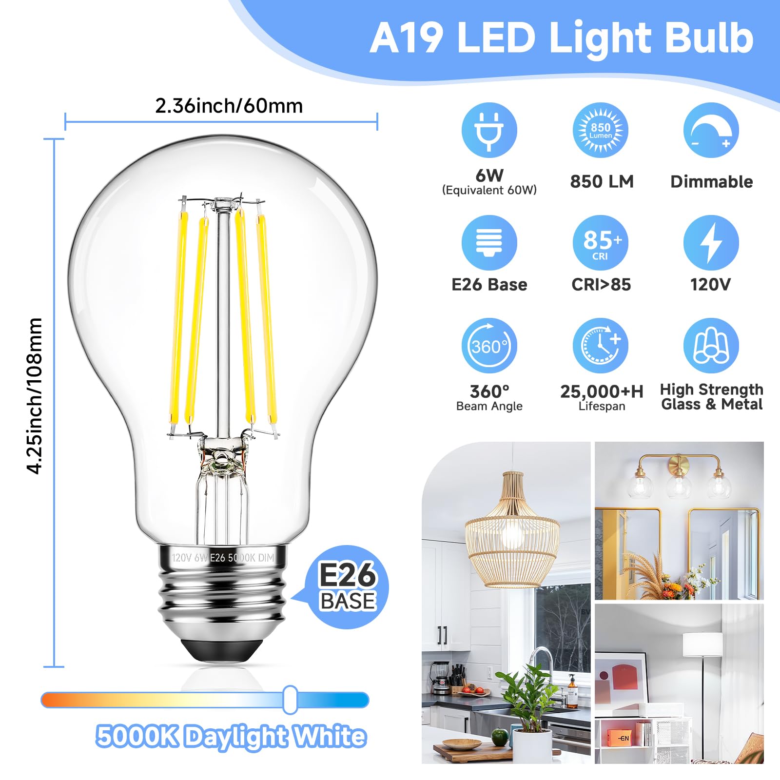 ASOMST vintage Edison filament bulb with visible filaments for classic décor lighting.