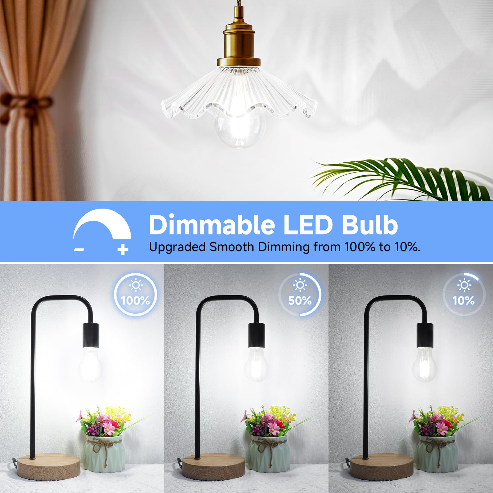 ASOMST daylight 5000K filament bulb in clear glass, ideal for task lighting.