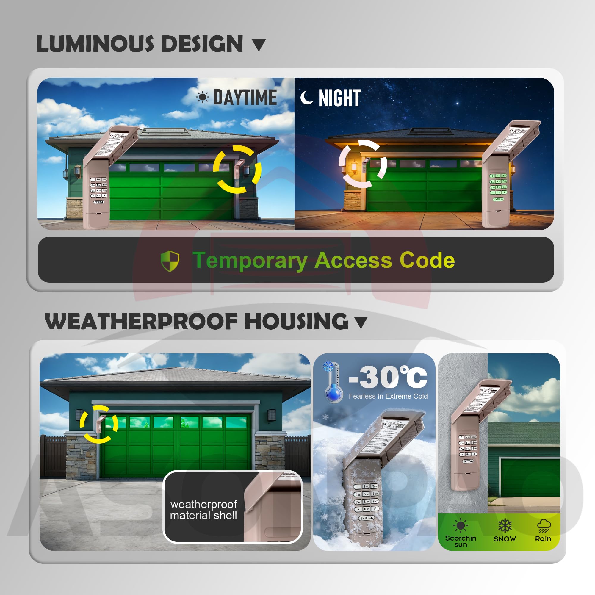 9V battery powered keypad with no wiring required for easy installation