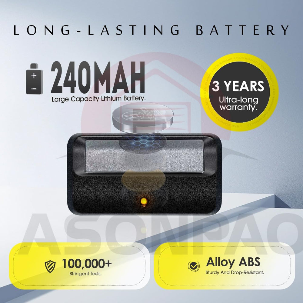 Close-up of ASONPAO 891LM remote battery cover highlighting durable battery.