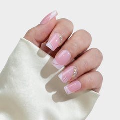ASONRL pink French tip square nails add elegant fashion to any look.