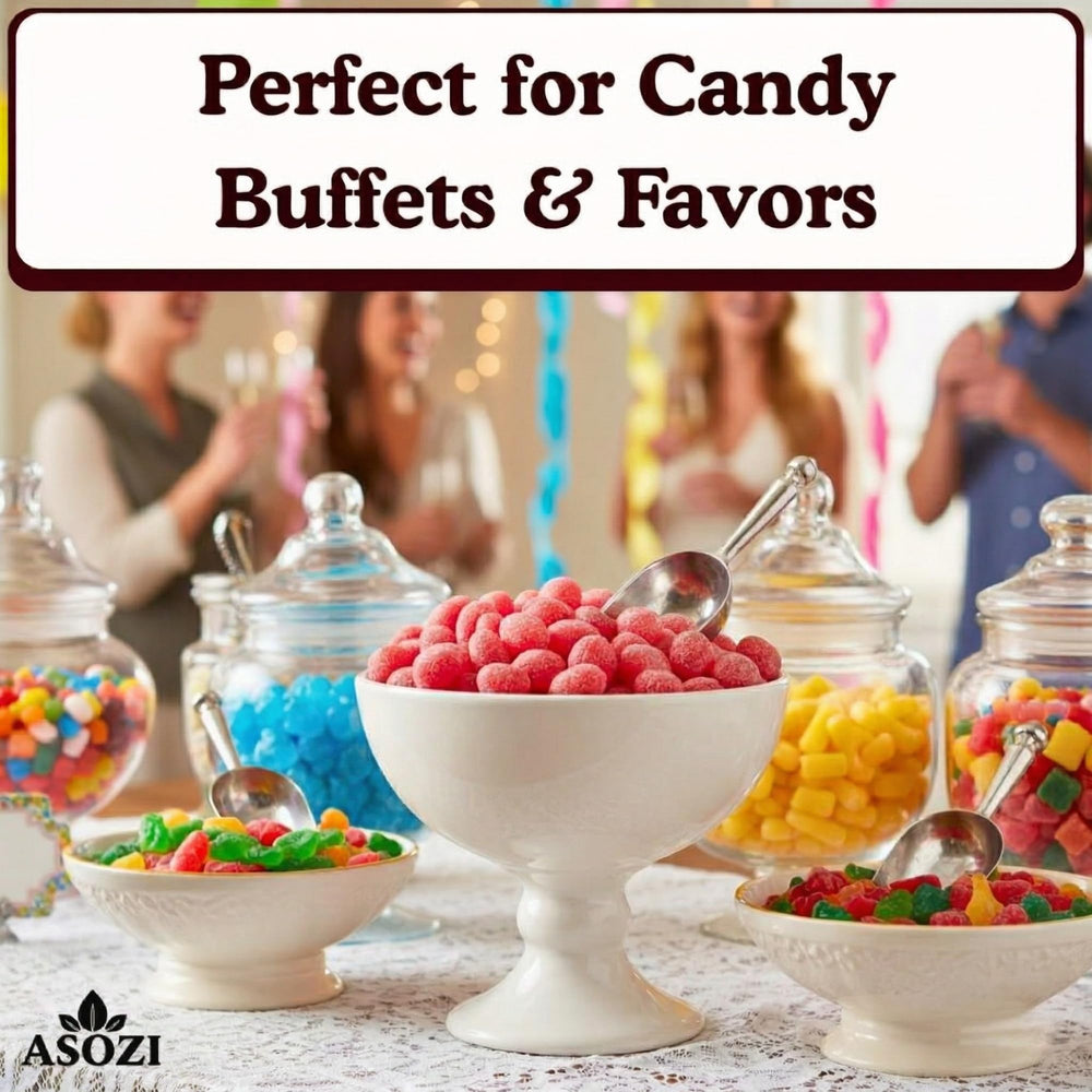 Individually wrapped ASOZI wild cherry candies for favors