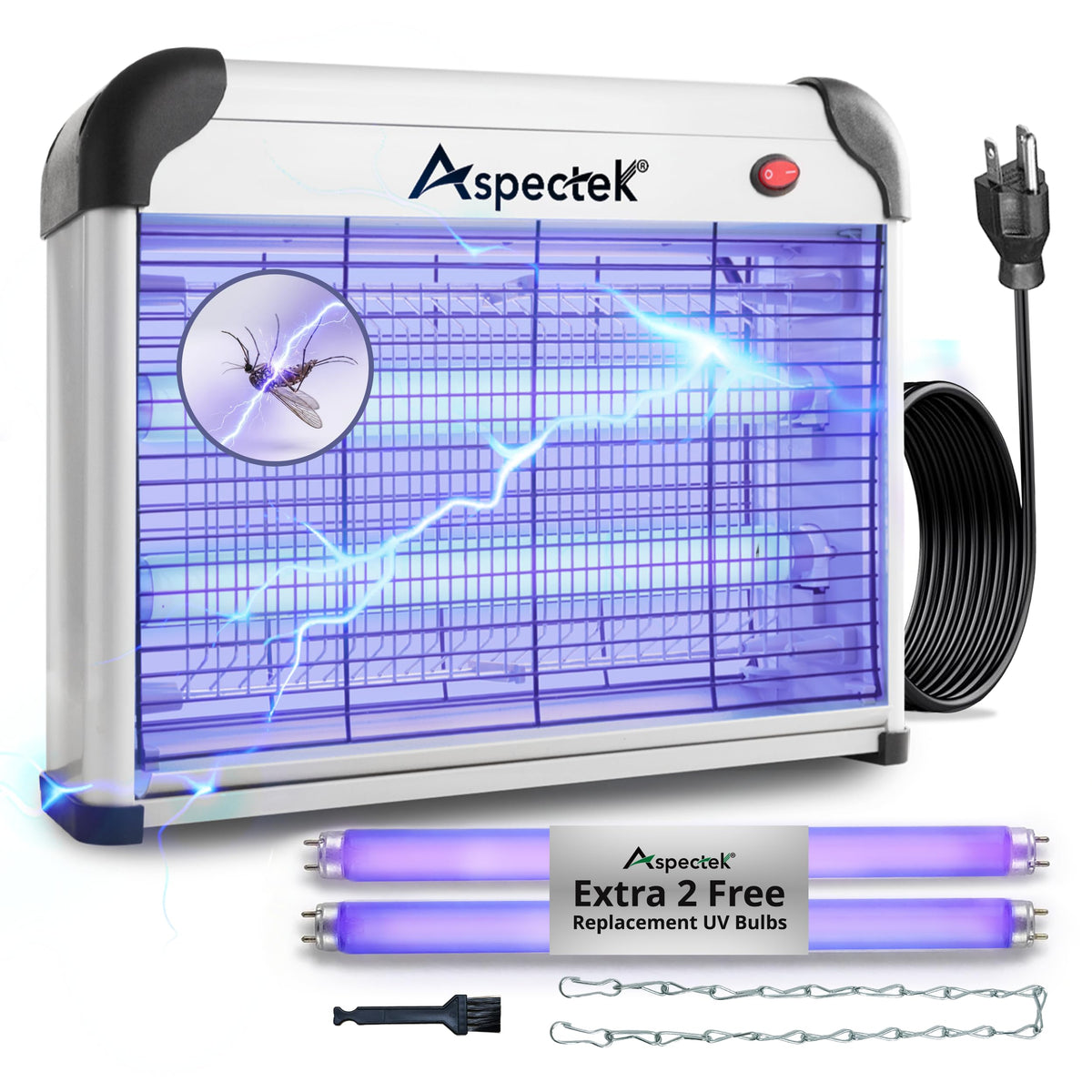 Aspectek 20W indoor bug zapper front view with UV lure and grid visible