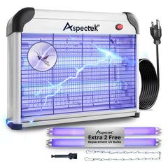 Aspectek 20W indoor bug zapper front view with UV lure and grid visible