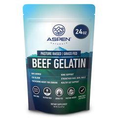 Aspen Naturals beef gelatin powder in a 24 oz jar for versatile cooking.