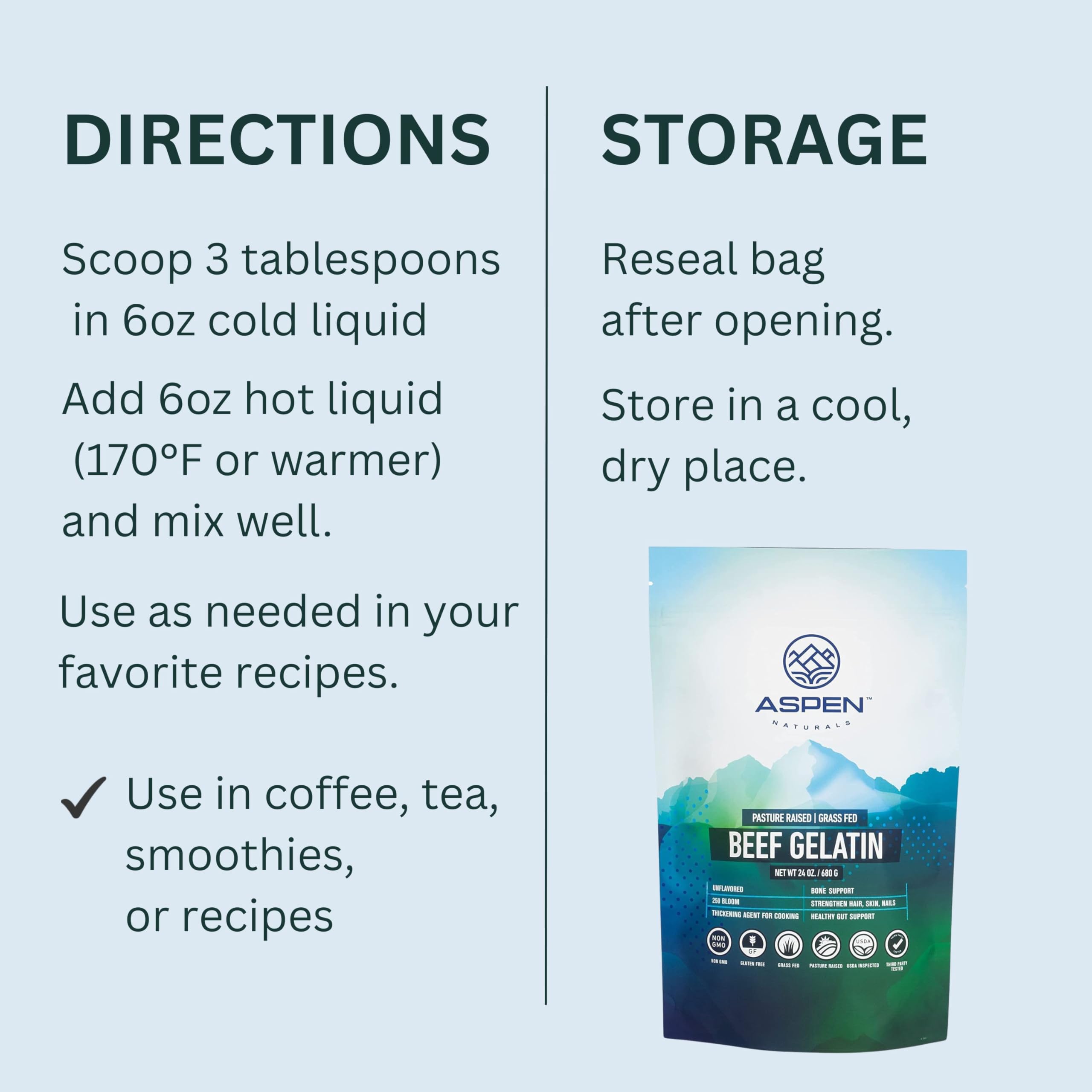 Aspen Naturals gluten free non GMO gelatin supports mindful cooking.