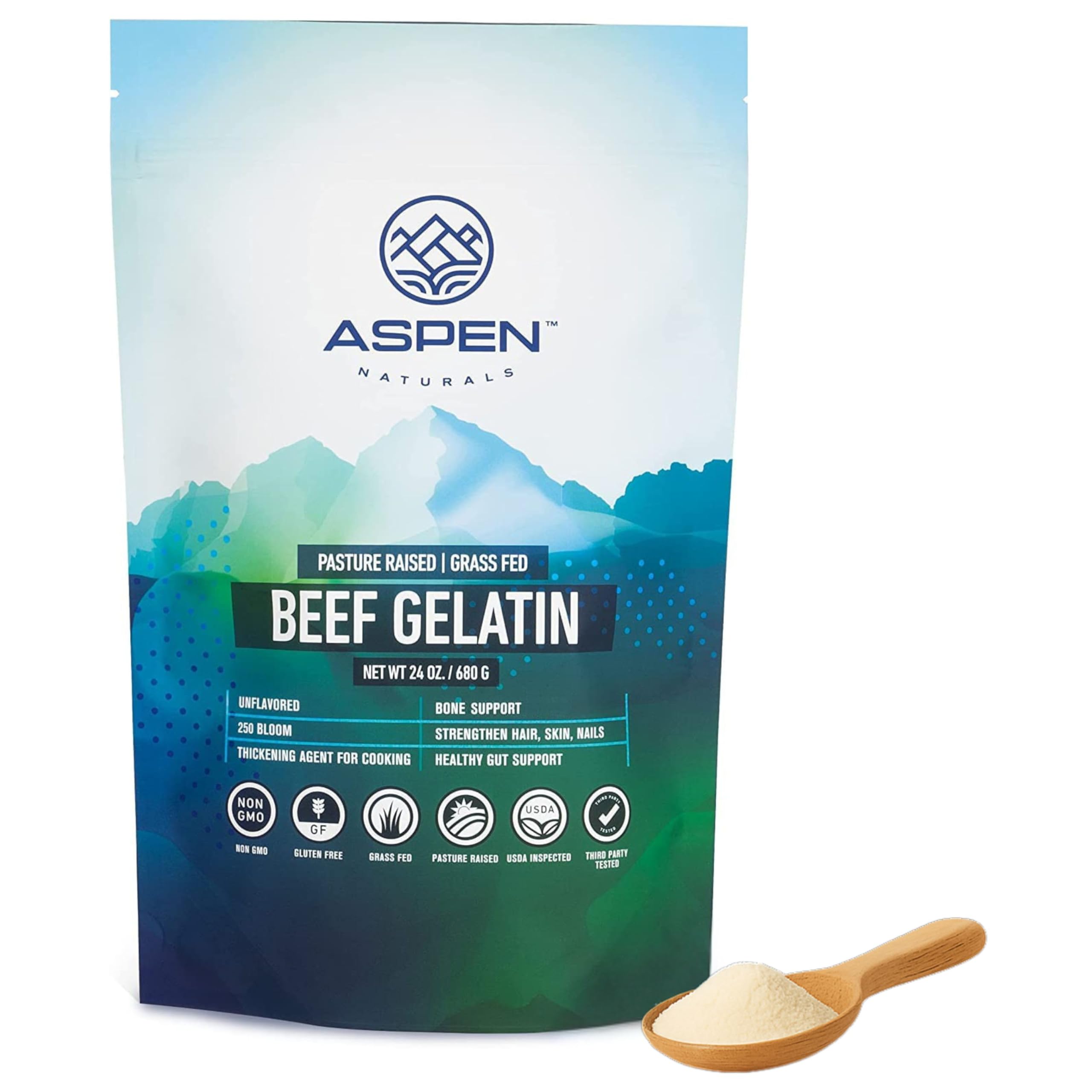 Aspen Naturals grass fed gelatin powder reflects ethical sourcing.
