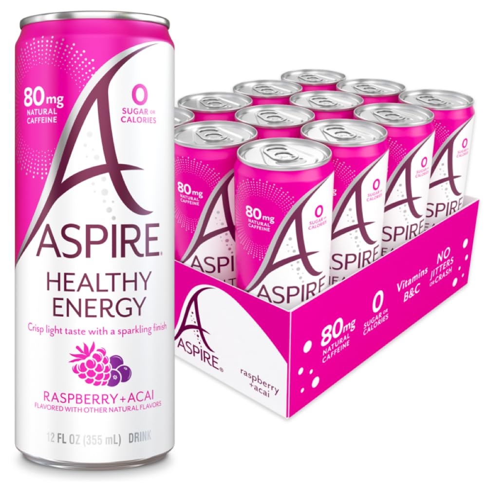 Aspire Raspberry Acai bottle delivers natural caffeine for steady energy and focus.