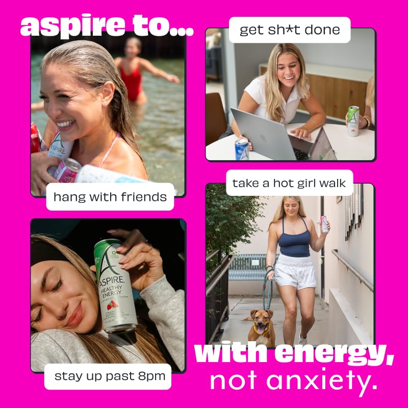 Aspire Raspberry Acai ingredients panel features natural caffeine and essential vitamins.