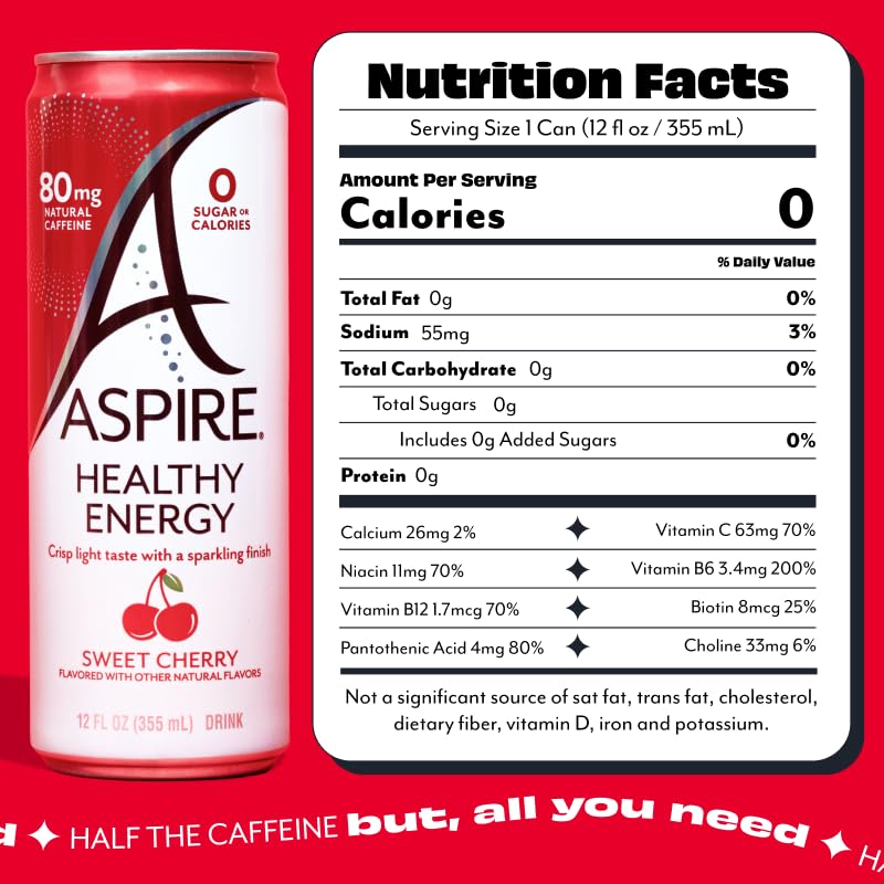ASPIRE Sweet Cherry energy can showcases natural caffeine from green tea for steady focus