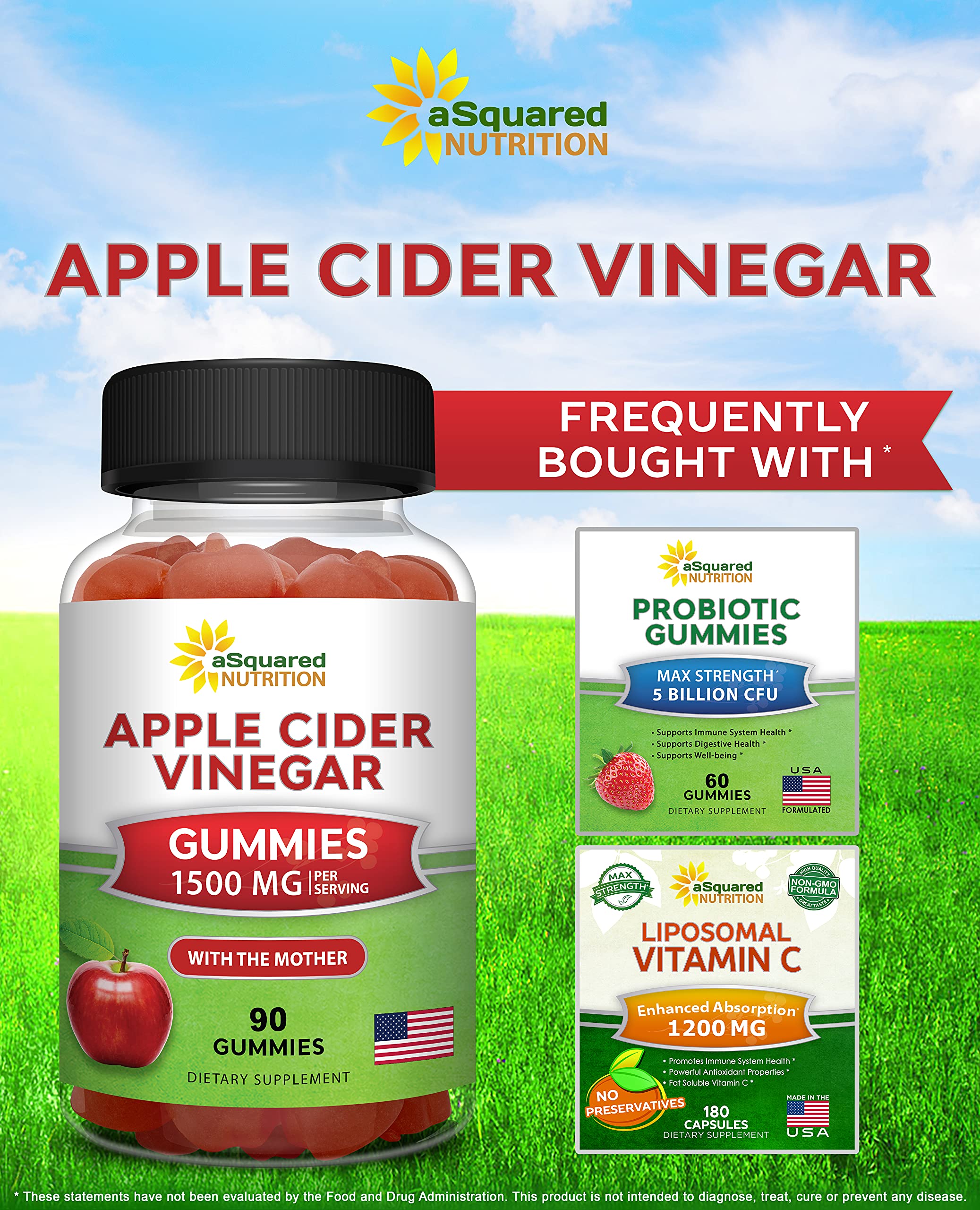 aSquared Nutrition vegan-friendly ACV gummies on clean surface