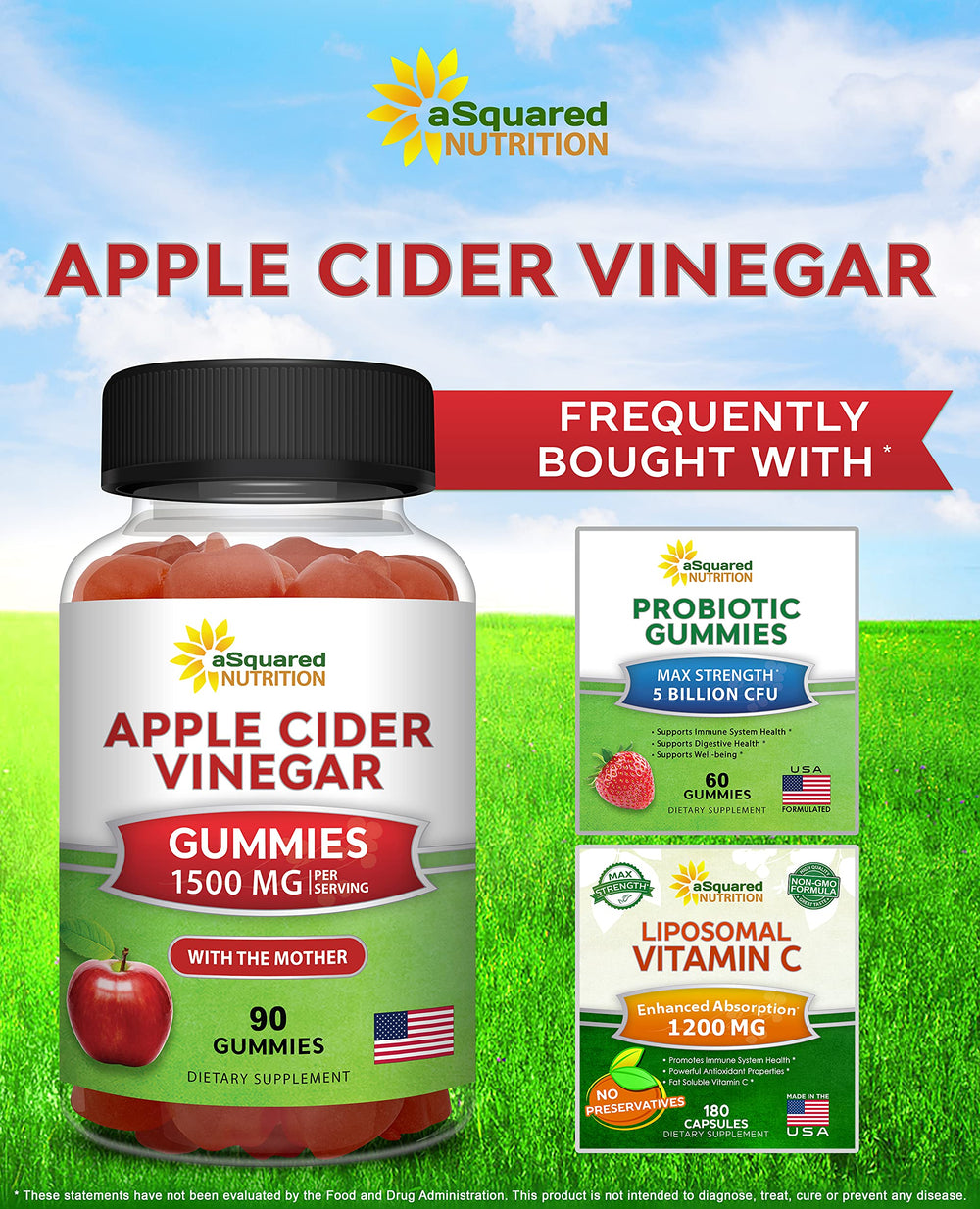 aSquared Nutrition vegan-friendly ACV gummies on clean surface