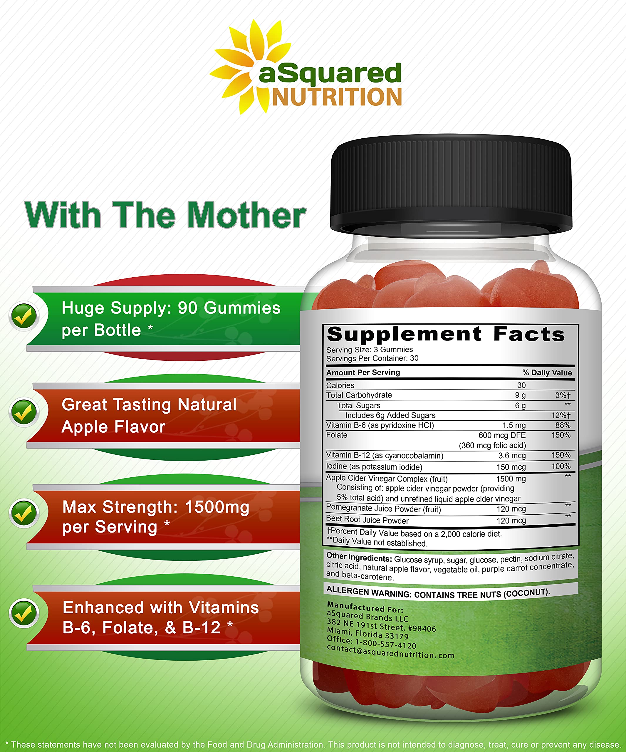 aSquared Nutrition gummies vitamin B6 B12 and folate close-up