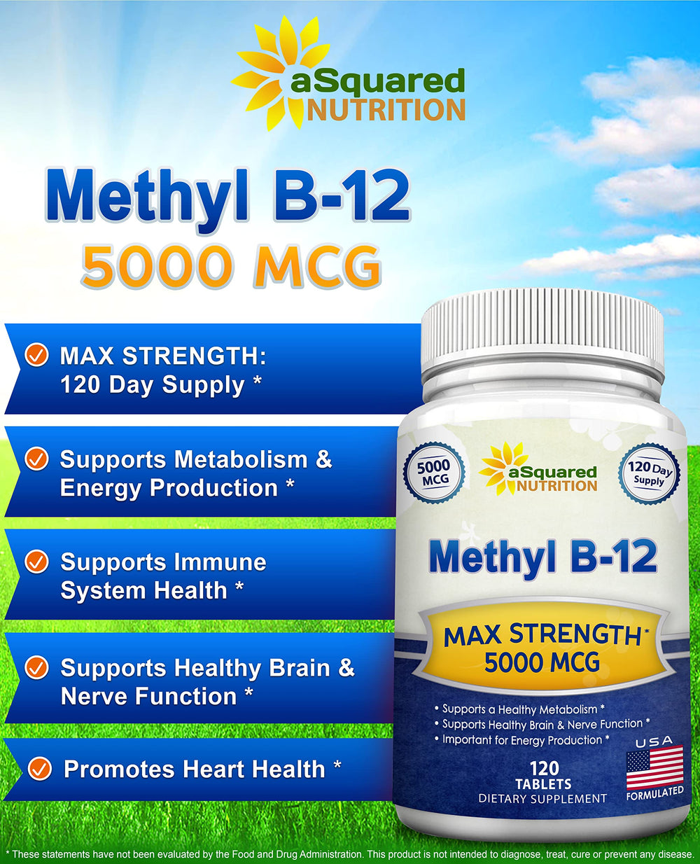 aSquared Nutrition B12 bottle for daily use and energy maintenance
