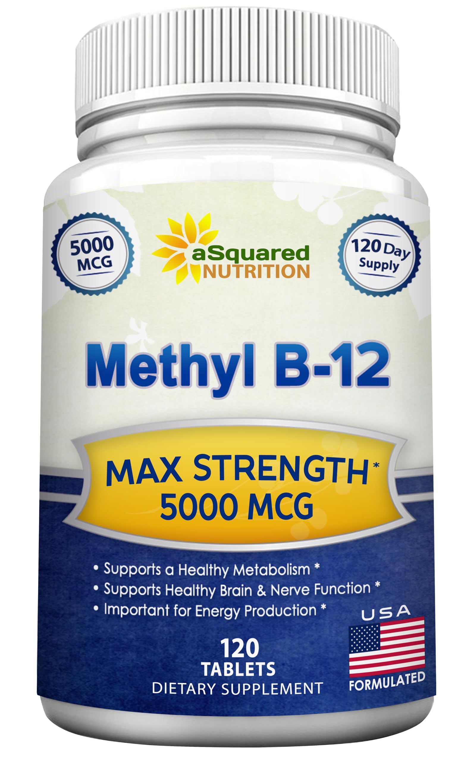 aSquared Nutrition B12 5000 mcg methylcobalamin tablets pack boosts energy support