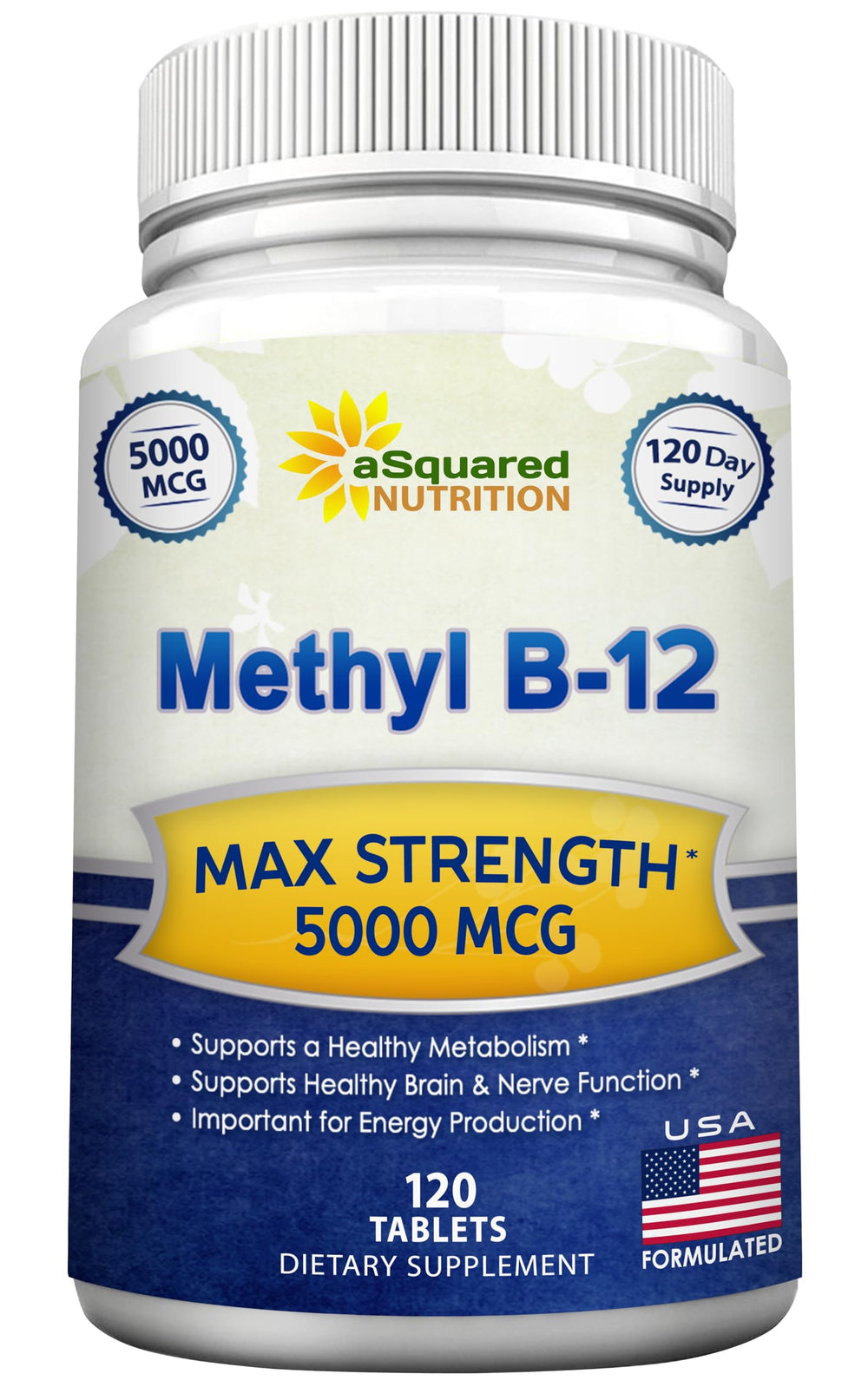 aSquared Nutrition B12 5000 mcg methylcobalamin tablets pack boosts energy support