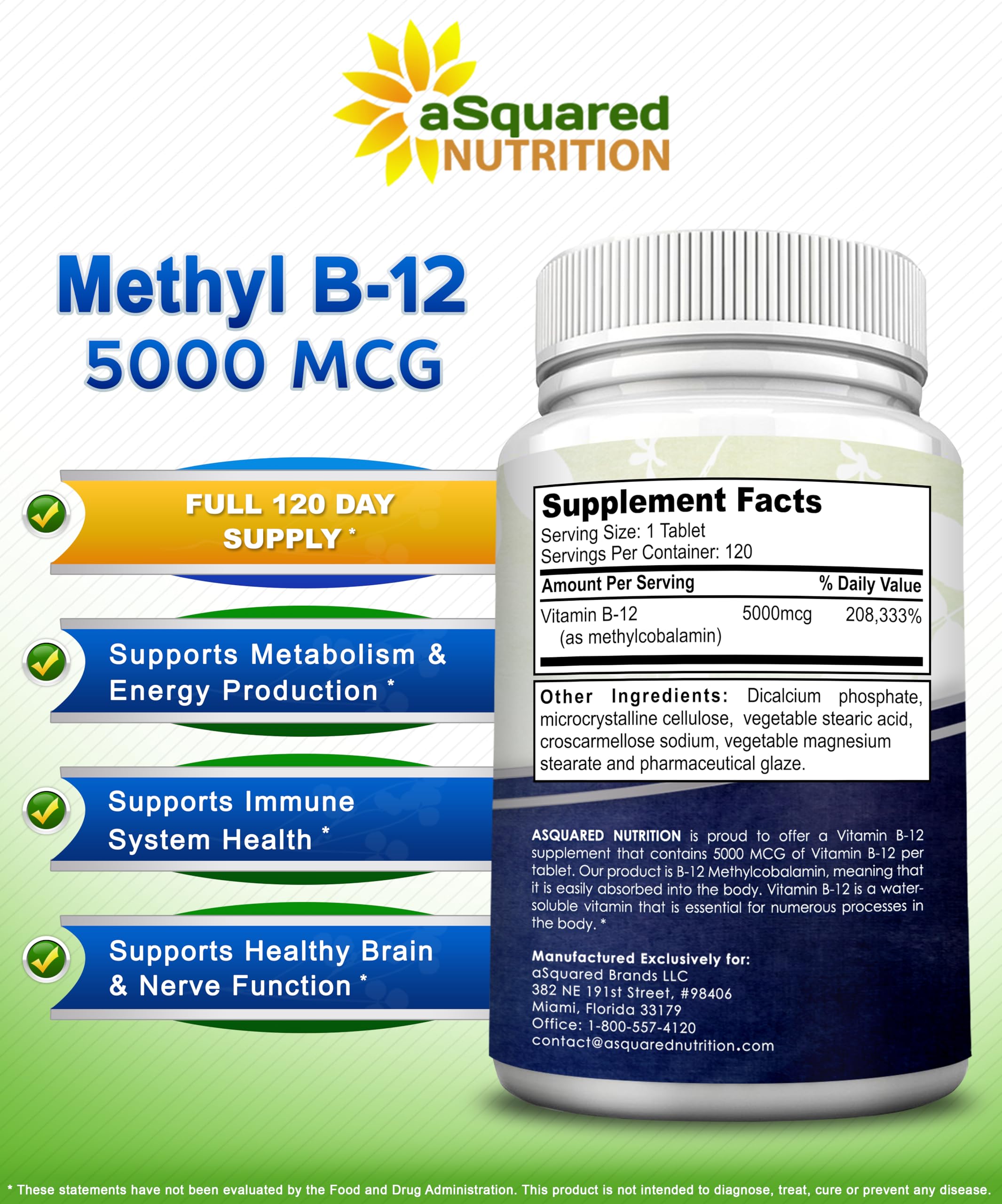 aSquared Nutrition B12 daily-use tablet on desk