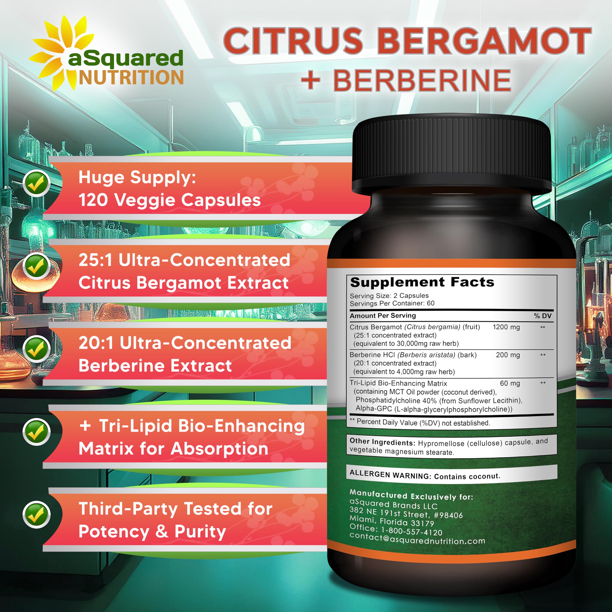 aSquared Nutrition vegan capsules with clean-label packaging for health-minded customers.