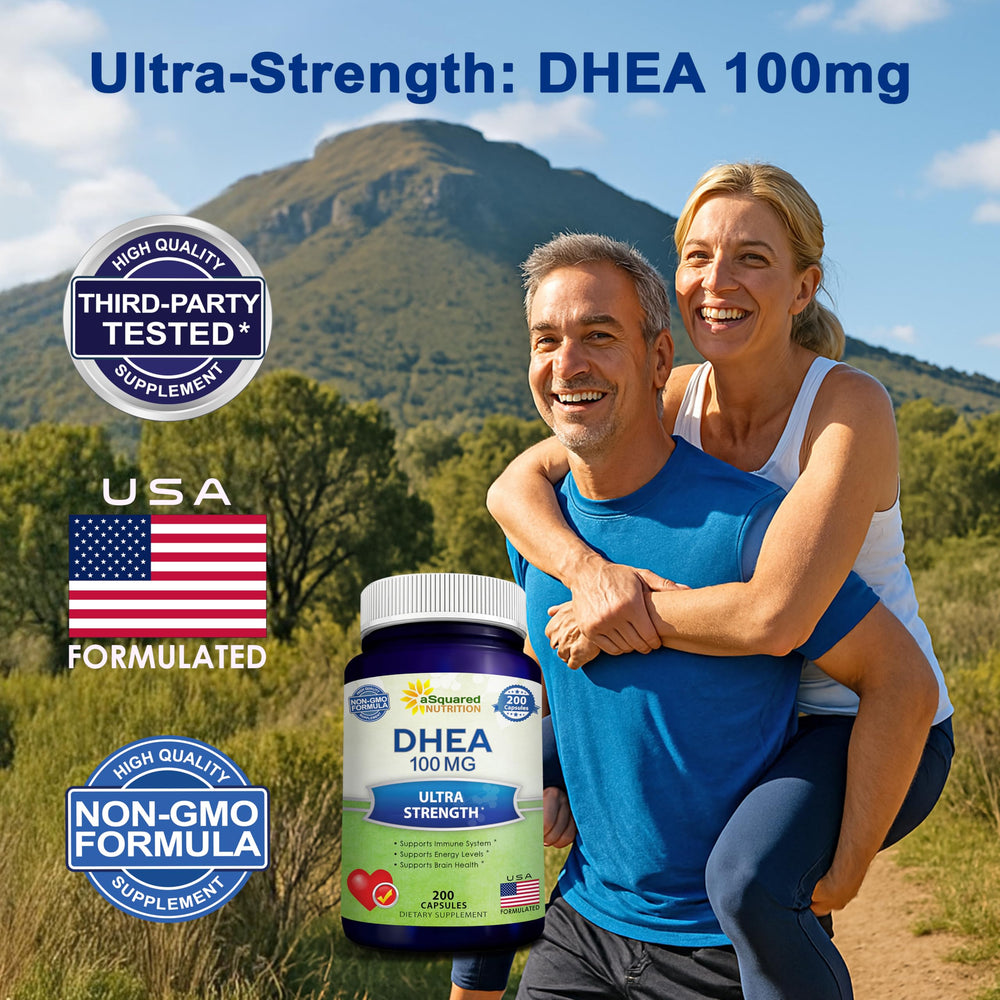 aSquared Nutrition DHEA 100mg capsules close-up for energy.