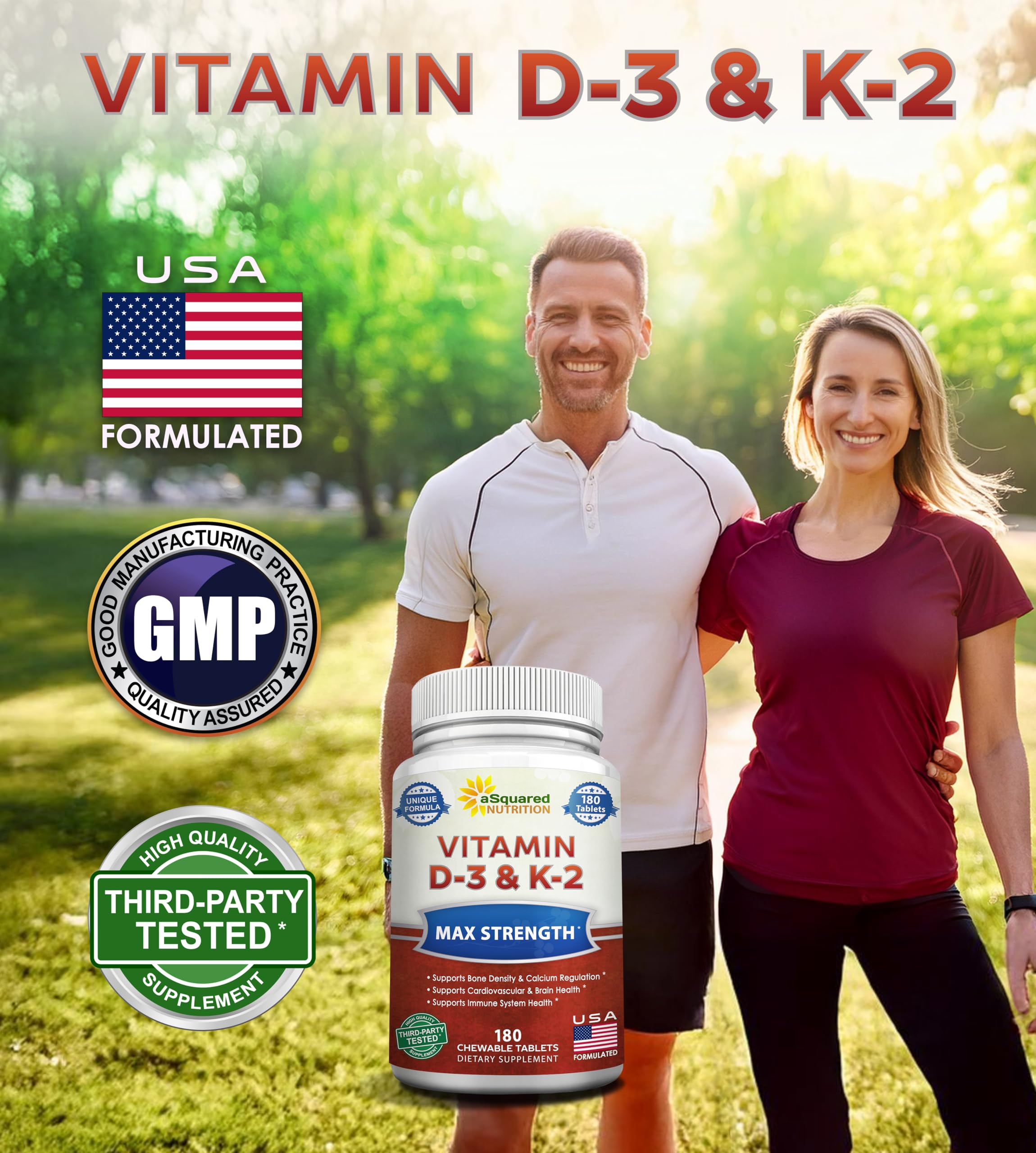 Asquared Nutrition max-strength D3 K2 pack highlighting daily supplement routine