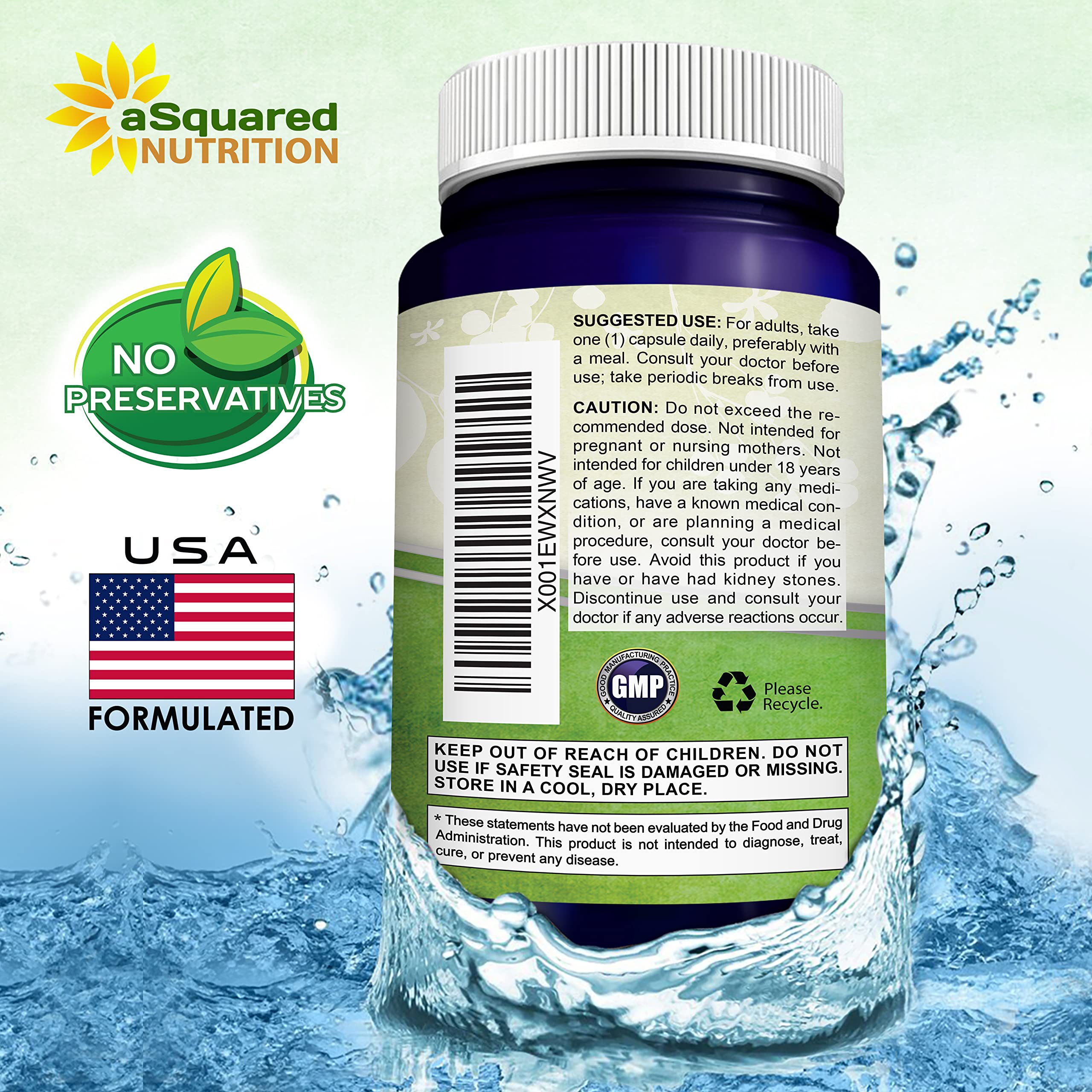 aSquared Nutrition Quercetin 500mg capsule closeup shows size for easy daily use