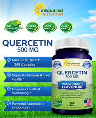 aSquared Nutrition Quercetin 500mg capsules closeup shows vegan formula