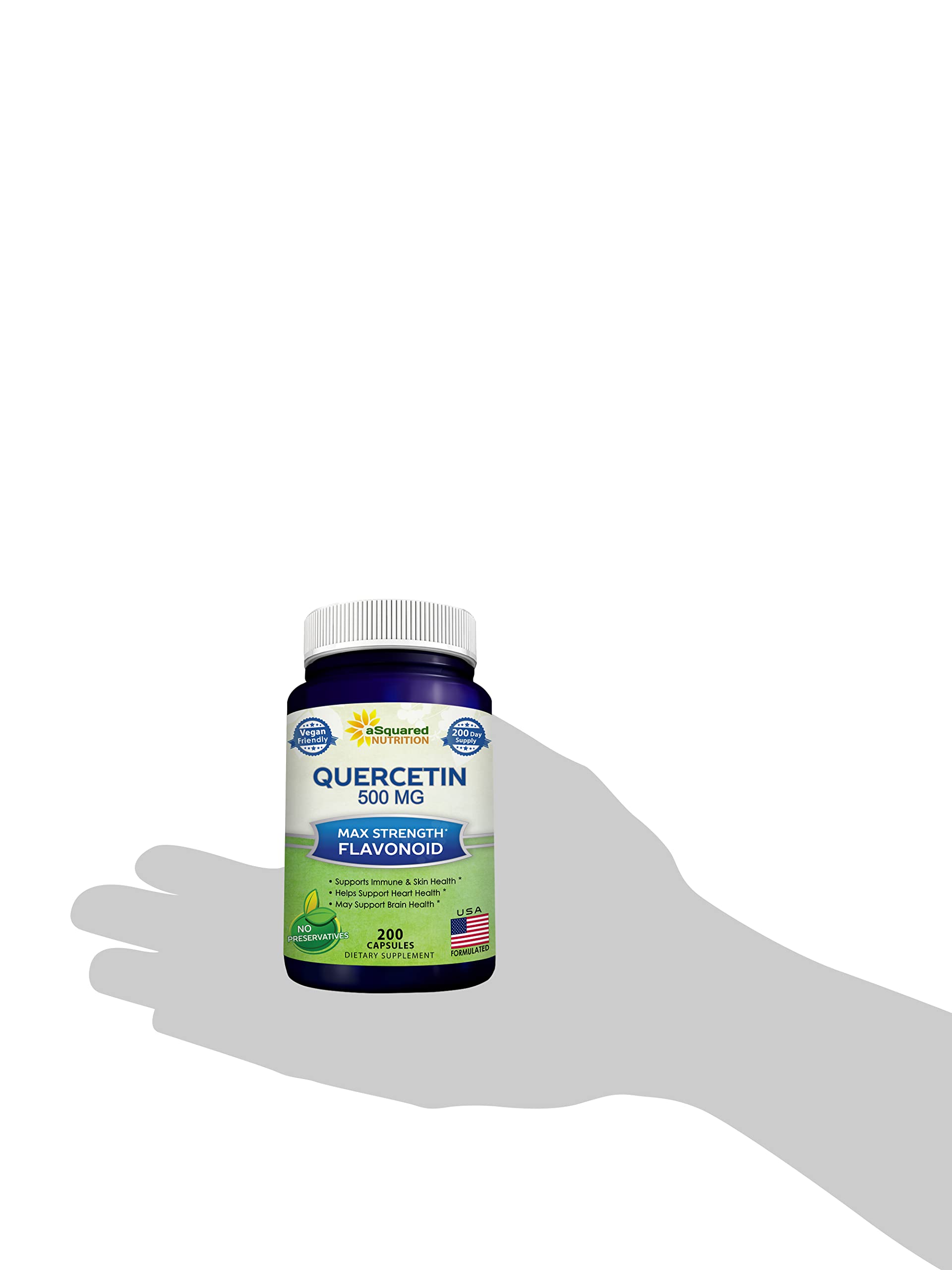 aSquared Nutrition Quercetin 500mg packaging conveys antioxidant support and usage details