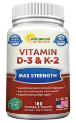 Asquared Nutrition Vitamin D3 with K2 chewable bottle for everyday bone support