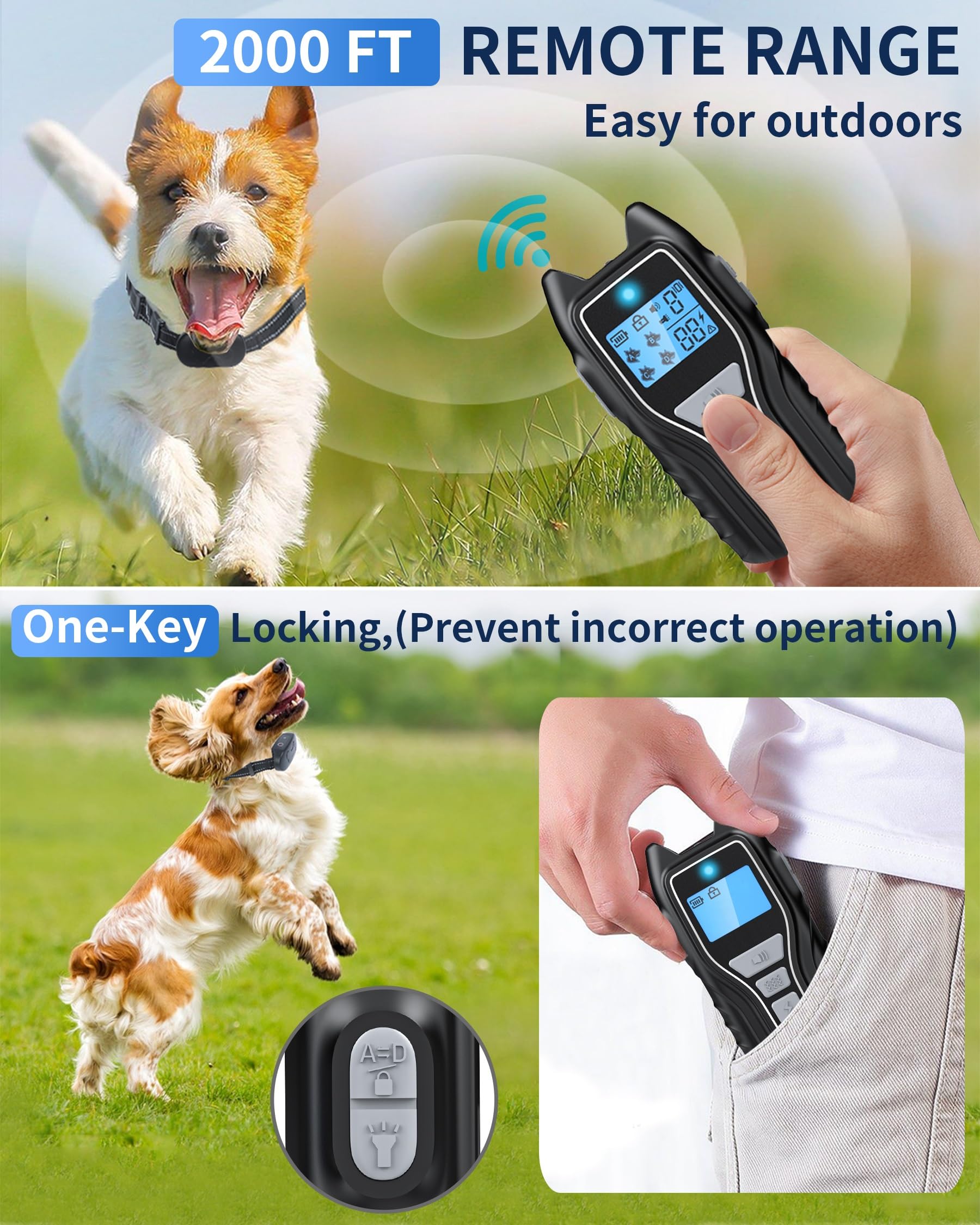 Asrcs IPX7 waterproof dog collar ready for rain and swimming during outdoor training.