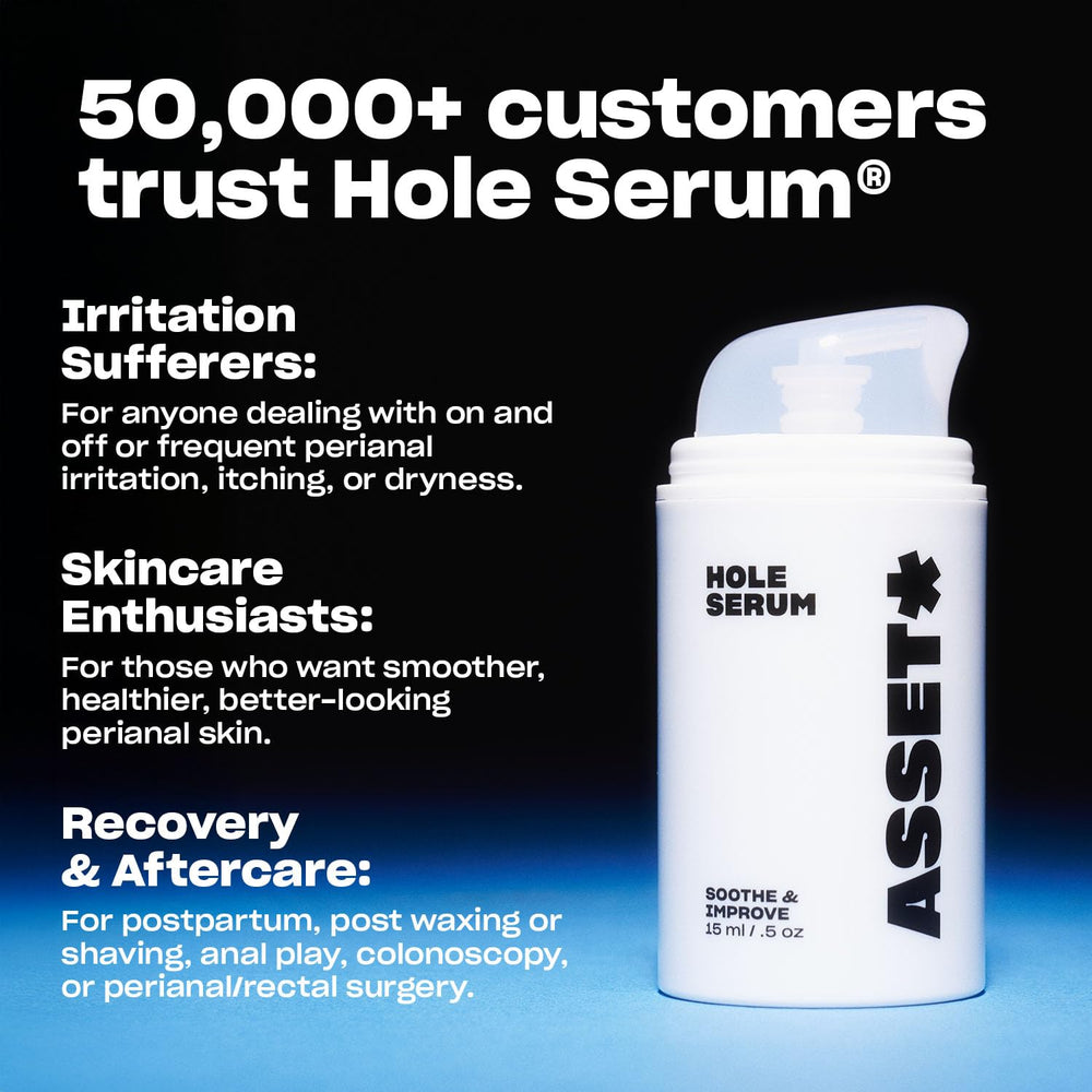 Asset Hole Serum aftercare for postpartum or waxing use.