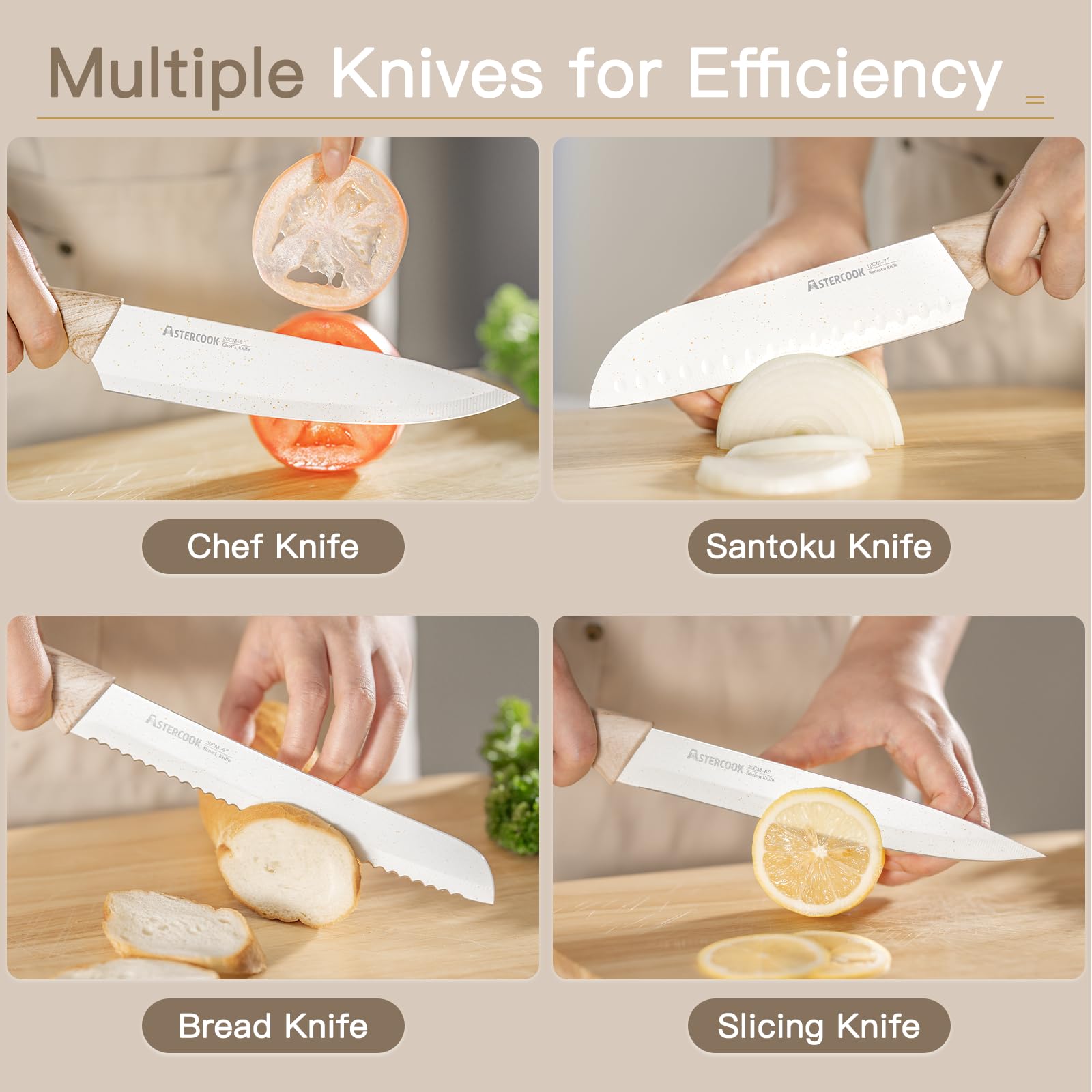 Astercook knife set 6 blade guards for safe storage and transport