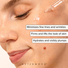 Asterwood Matrixyl 3000 + Argireline serum dropper application demonstrating quick absorption