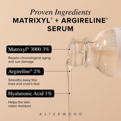 Asterwood Matrixyl 3000 + Argireline serum texture swatch highlighting lightweight finish
