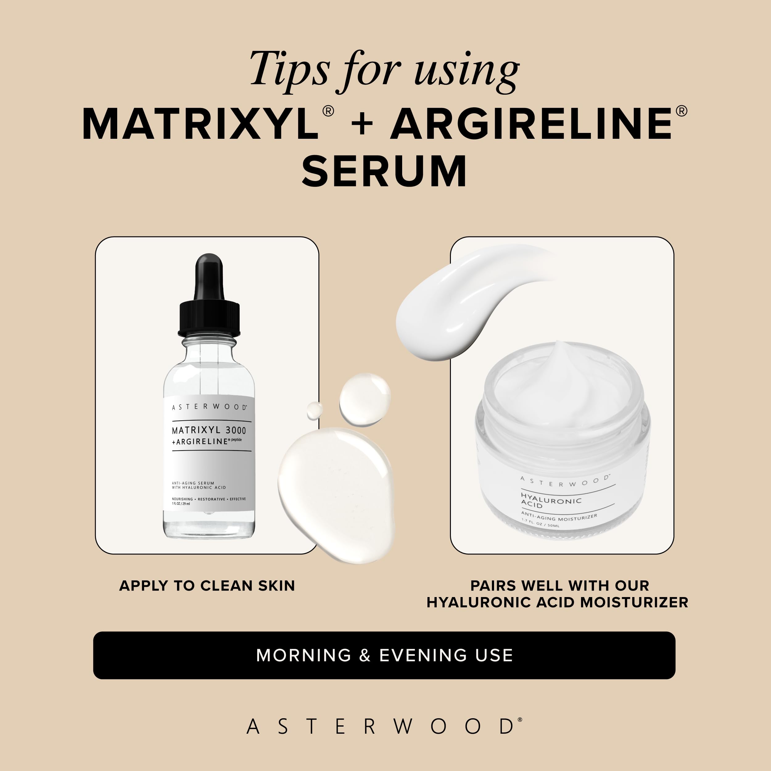 Asterwood serum on skin example showing smooth texture and potential firming benefits