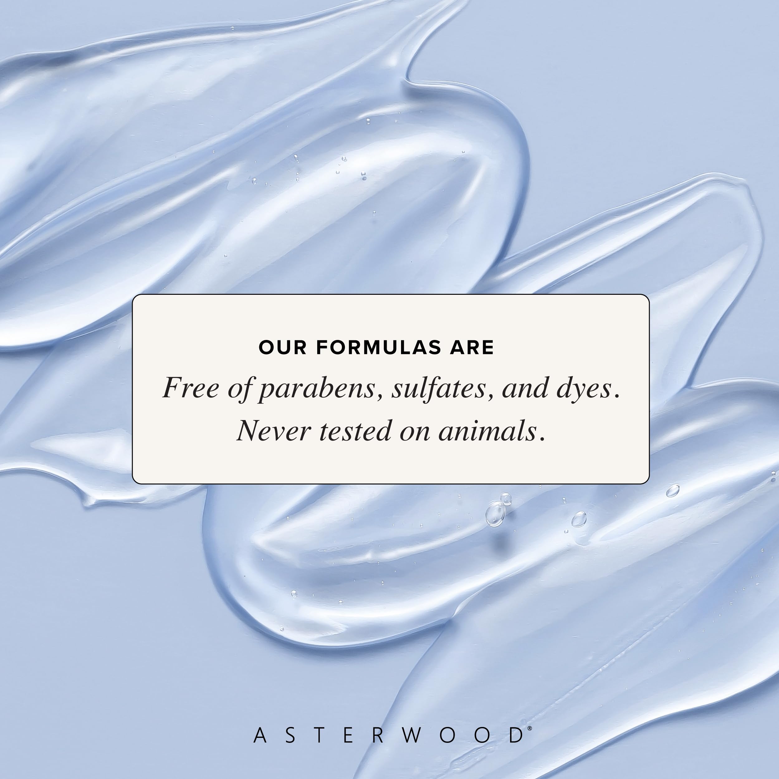 Asterwood vegan cruelty-free label underscoring gentle and ethical skincare.