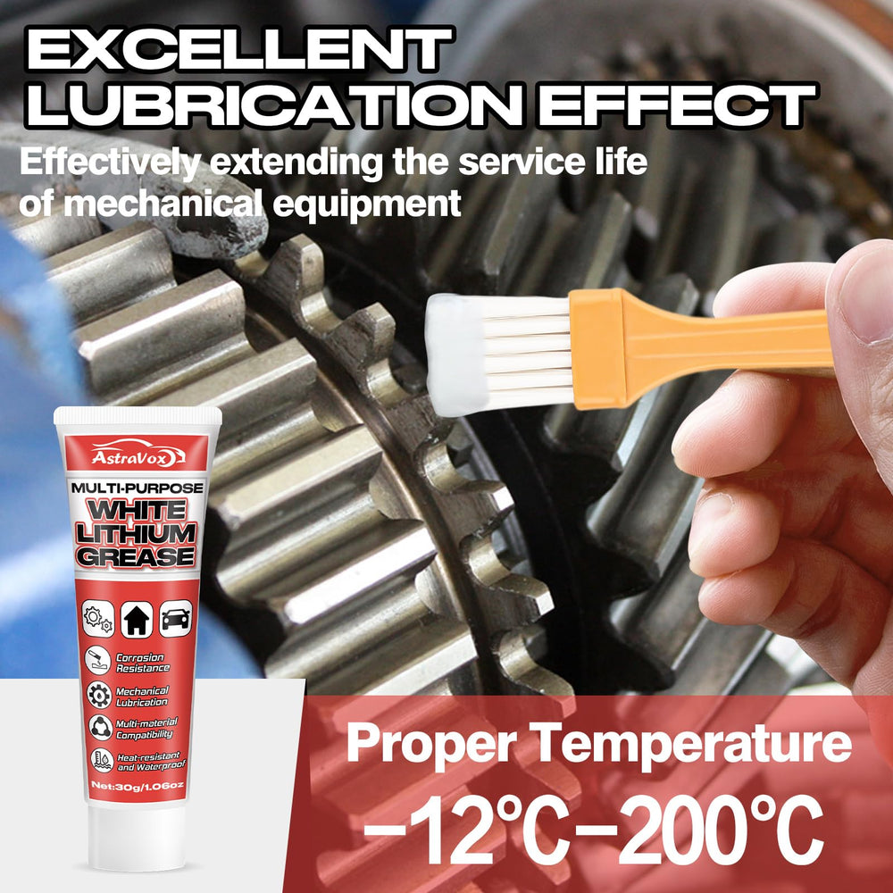 AstraVox White Lithium Grease on garage doors minimizes wear for reliable operation