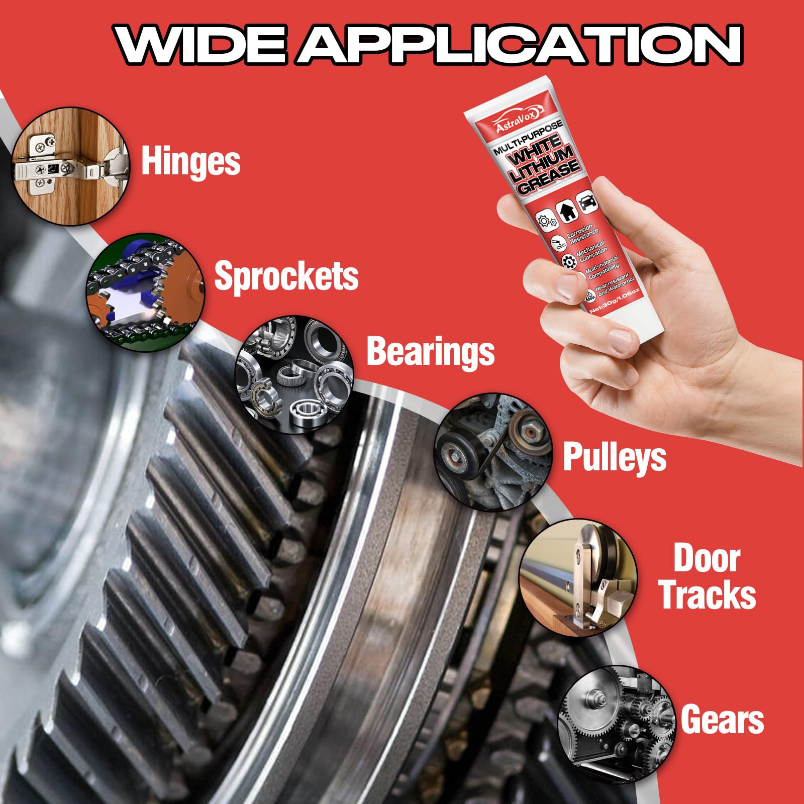 AstraVox White Lithium Grease for outdoor tools keeps moving parts resilient