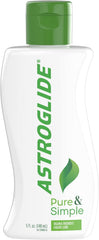 Astroglide Pure and Simple bottle pouring for easy, mess-free application.