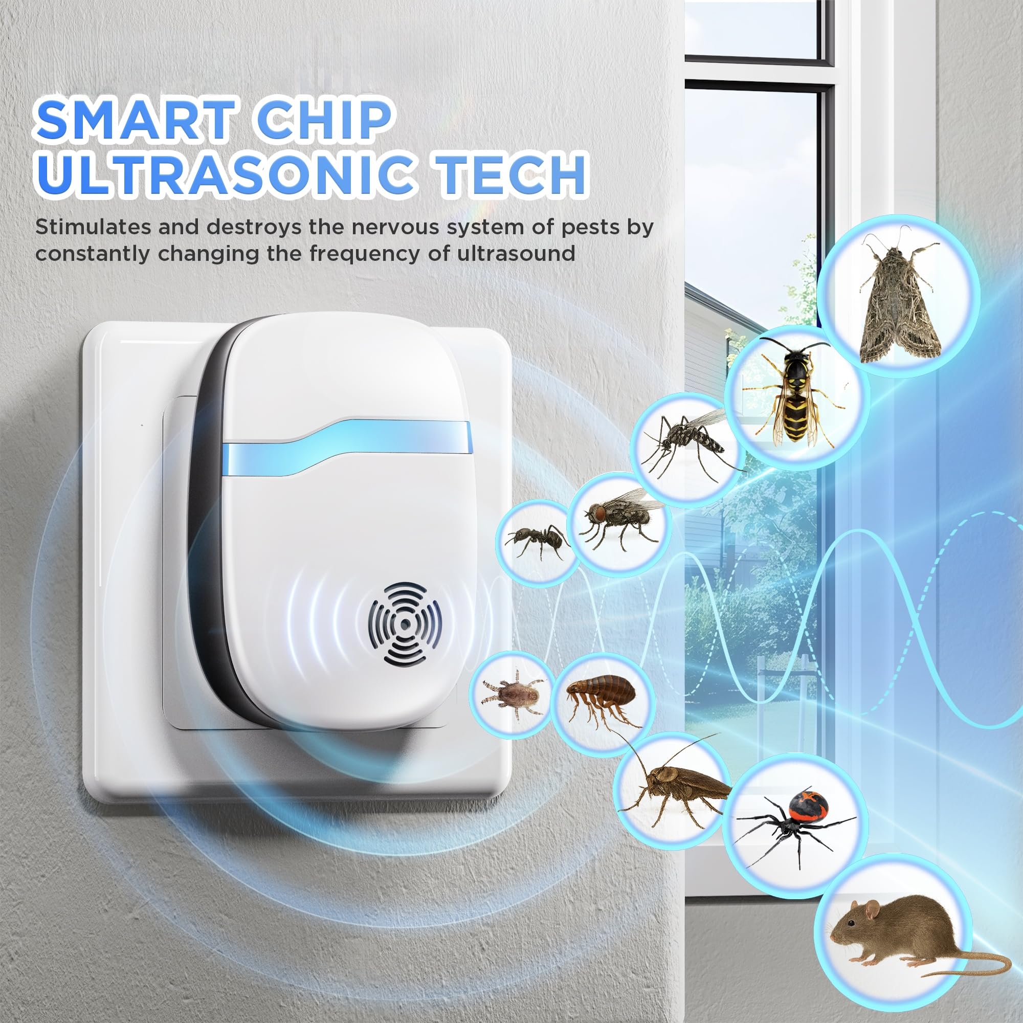 Asukin 2026 ultrasonic repeller indoor setup shown in a living area