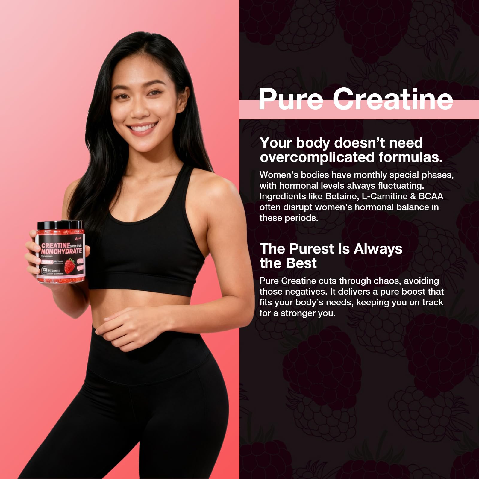Asumtal Creatine for Women bottle in hand conveys convenient daily supplement.