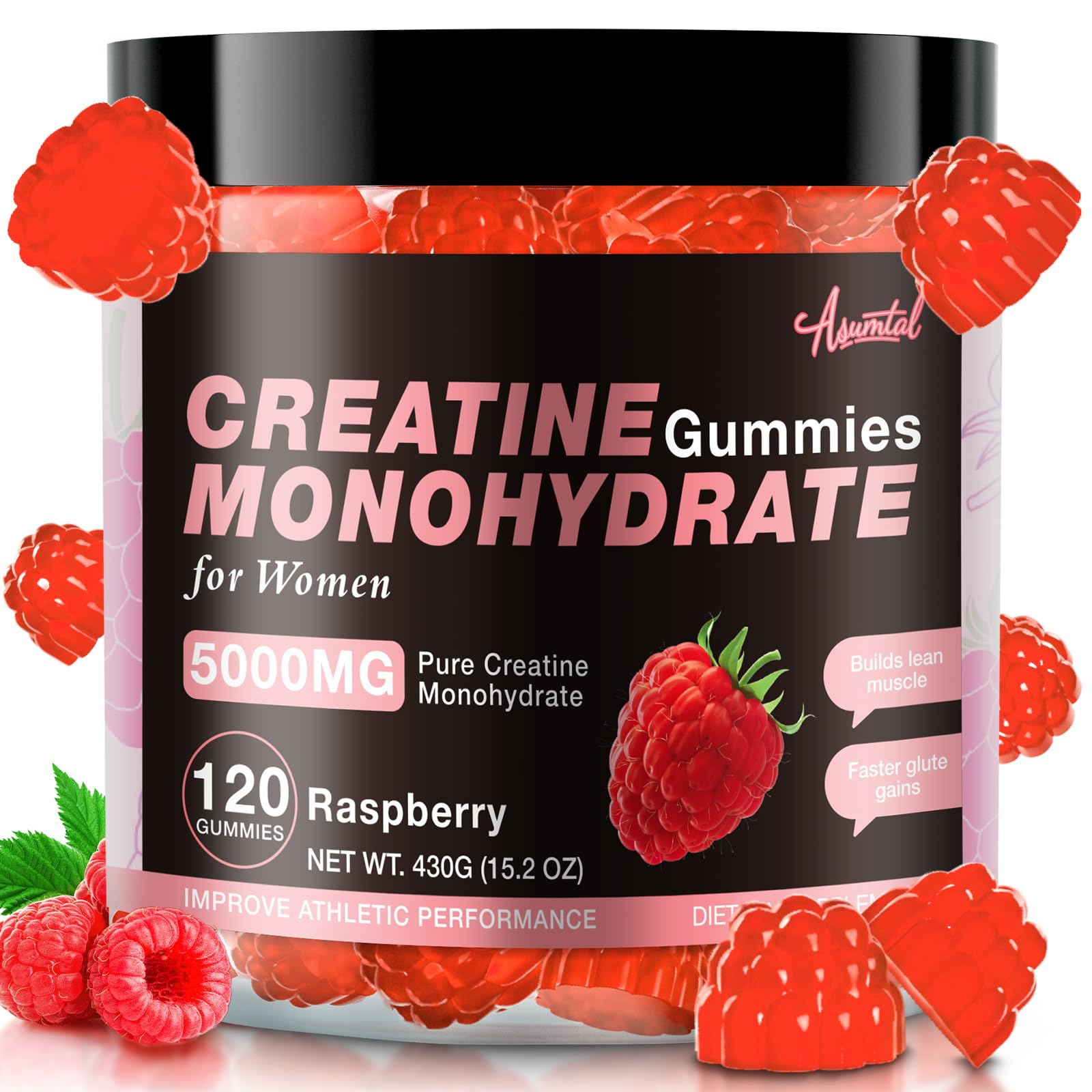 Asumtal Creatine for Women ingredients panel highlights a clean formula.