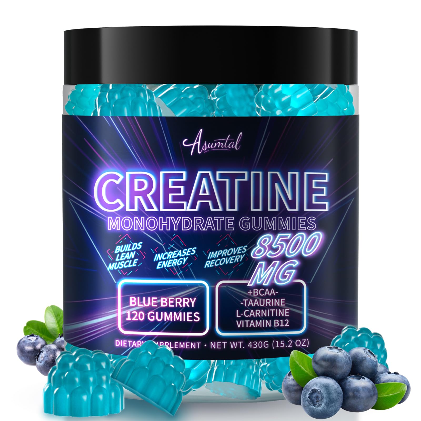 Asumtal Creatine Monohydrate Gummies packaging for convenient daily use.