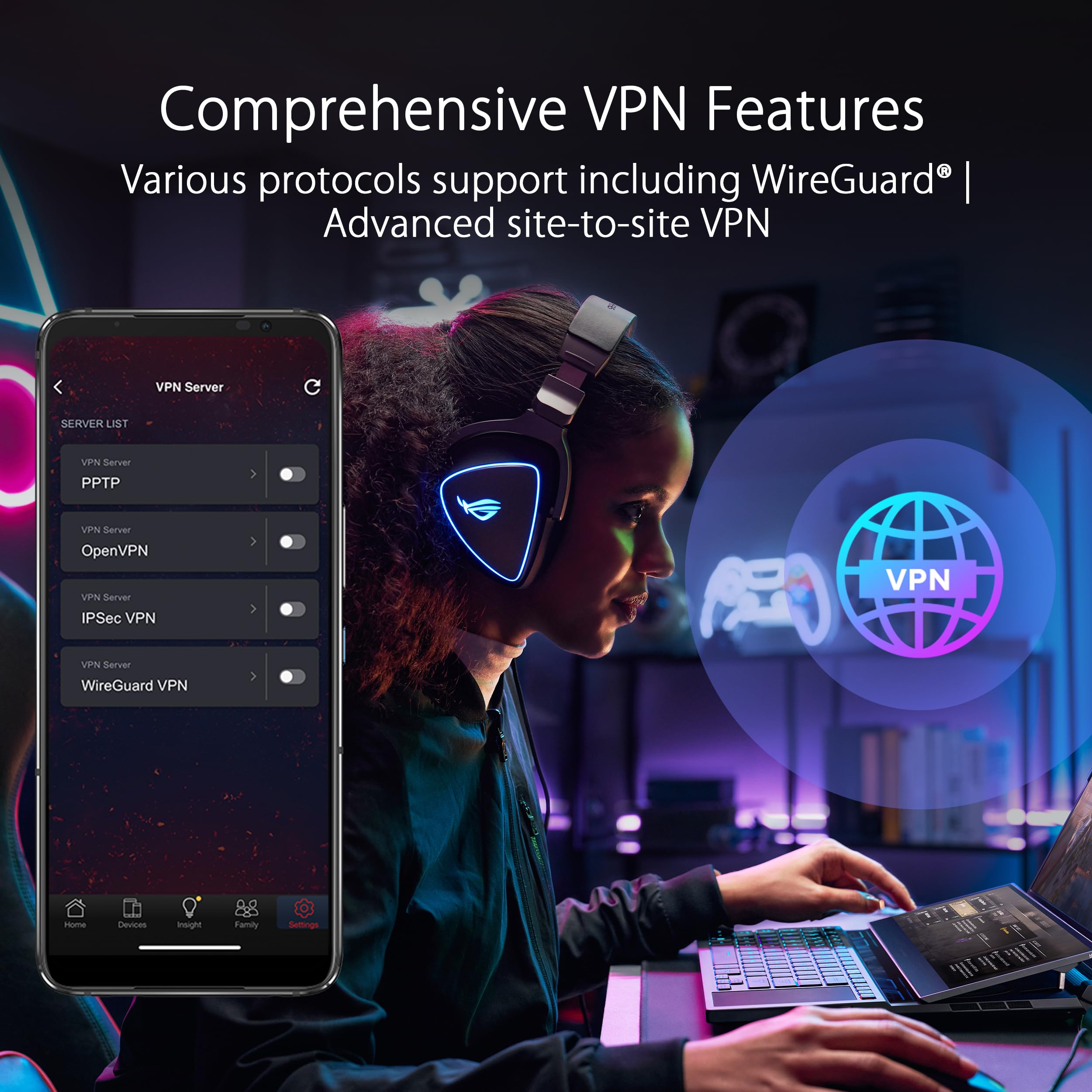 ASUS ROG Rapture GT-BE98 Pro subscription-free security protects devices on the network.