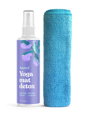 ASUTRA Yoga Mat Cleaner Spray Peaceful Lavender bottle close-up showing calming aroma
