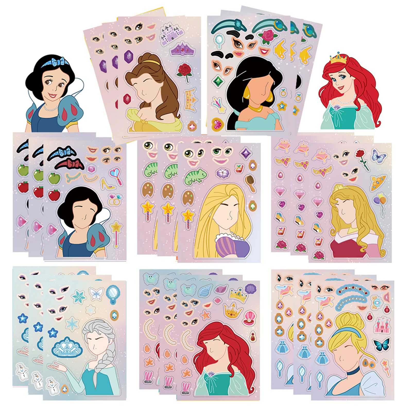 Asverbet princess face stickers 24pcs for creative crafts and notebook decoration.