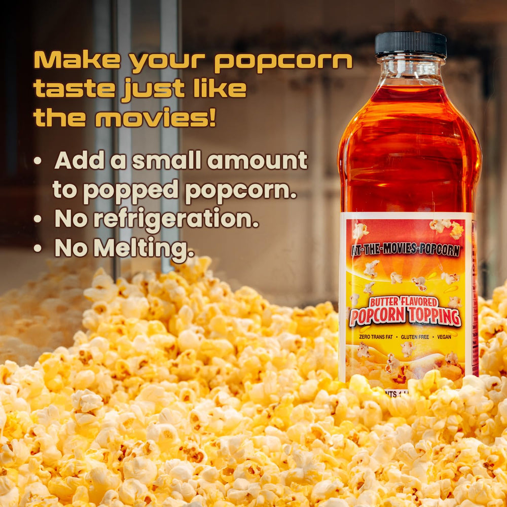 At-The-Movies-Popcorn 1L bottle stores shelf-stable for convenient snack sessions.