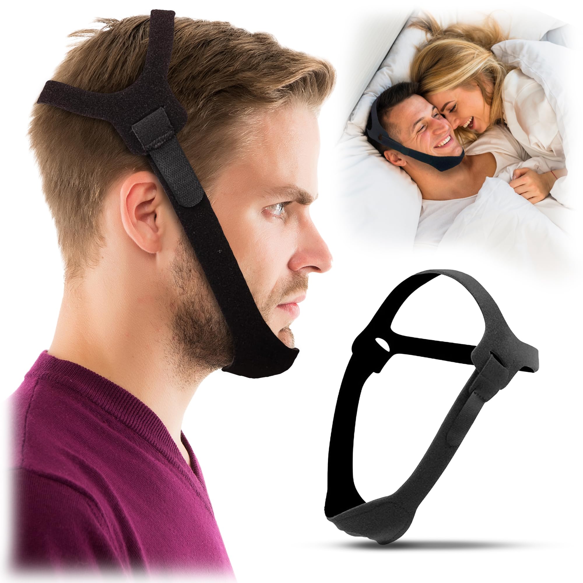 Atavyst anti-snoring chin strap for CPAP users provides secure fit and open airways.