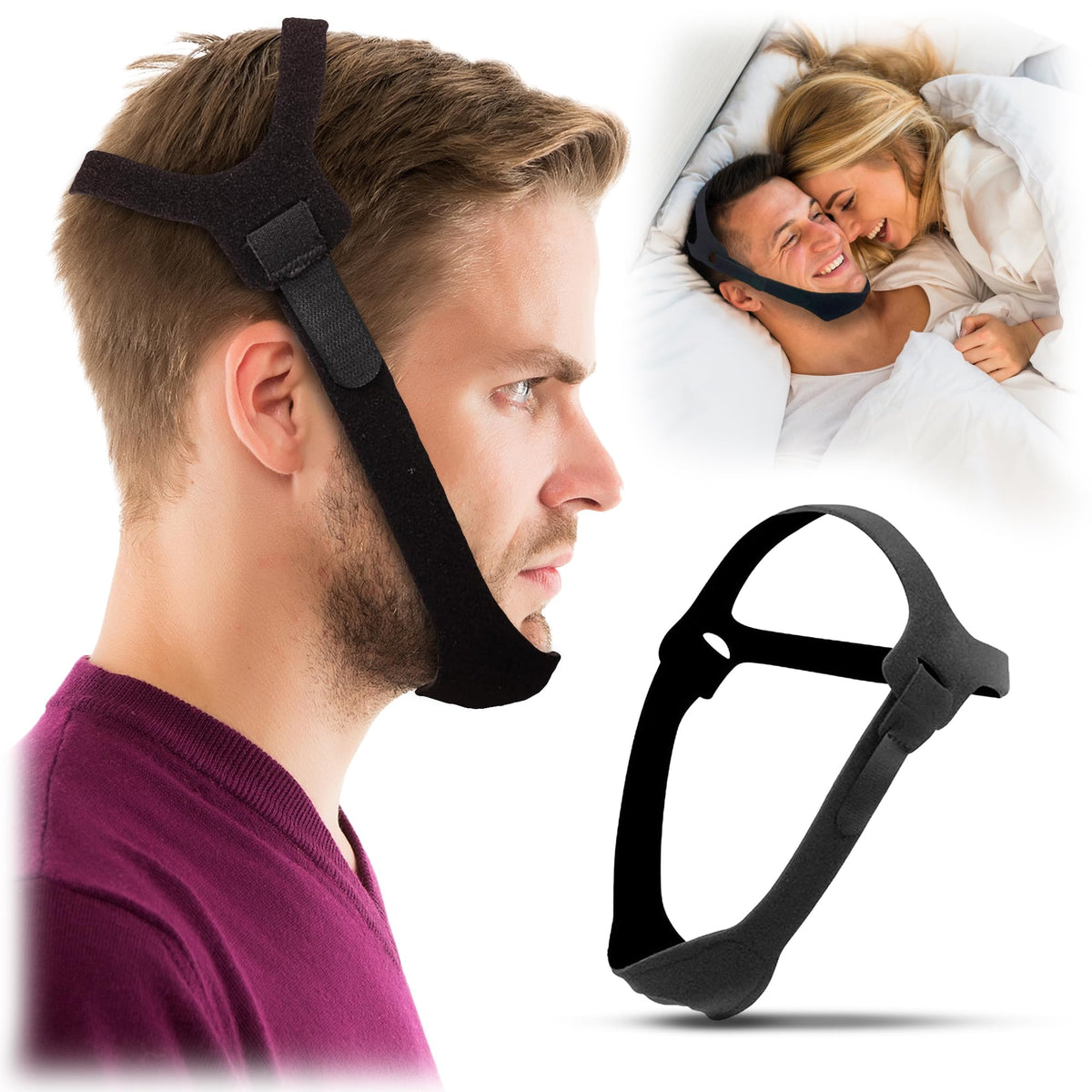 Atavyst anti-snoring chin strap for CPAP users provides secure fit and open airways.