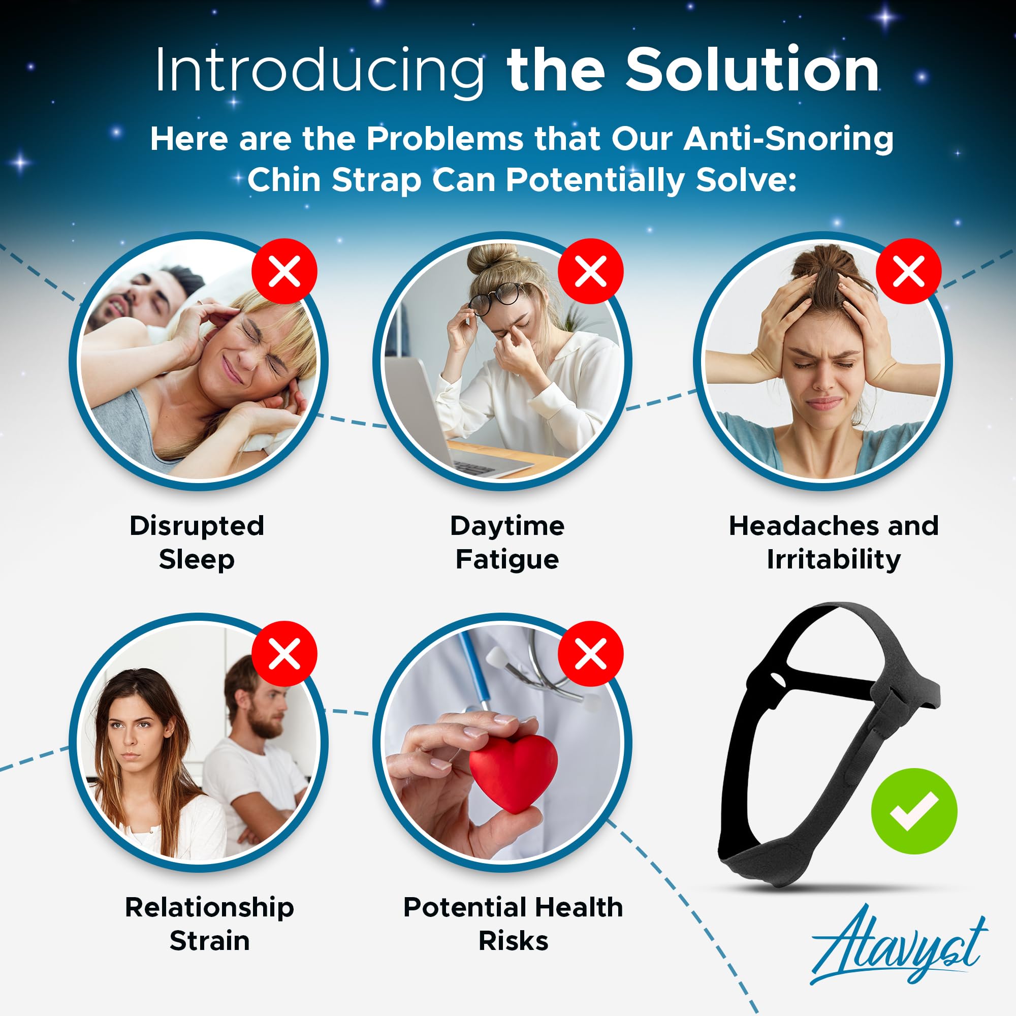 Atavyst comfort-focused strap reduces irritation for a more relaxed sleep.